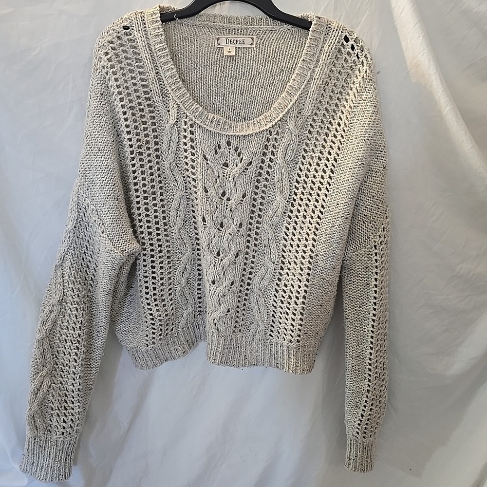 DECREE Cable Knit Pullover Sweater Marbled Cropped Boho Cottagecore Peasant Sz L